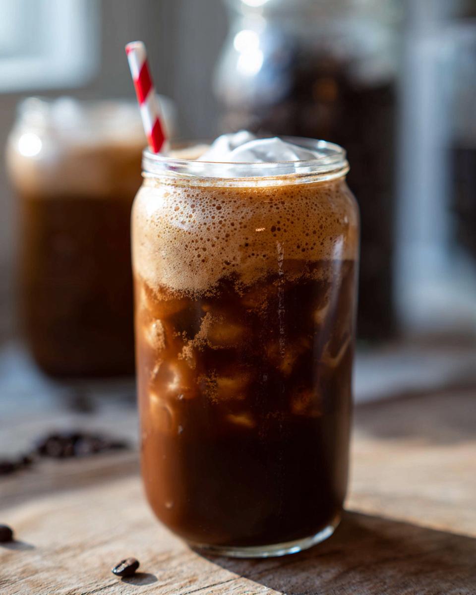 A rich and velvety mocha latte with whipped cream and a red and white straw.